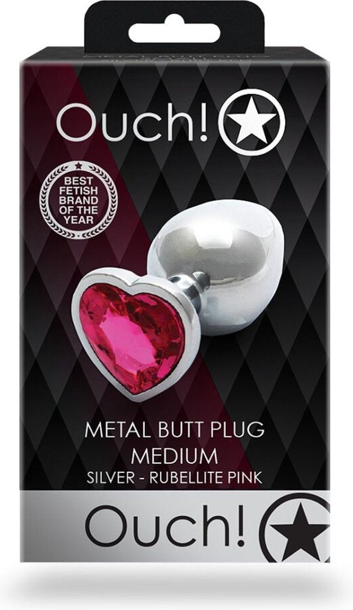 OUCH METAL BUTT  PLUG  MEDIUM SILVER-RUBELLITE PINK